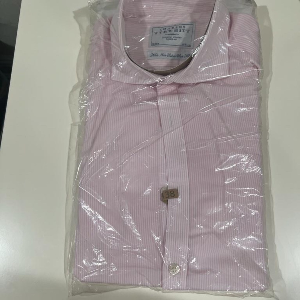 NON IRON EXTRA SLIM FIT PINK STRIPE CHARLES TRYWHITT SIZE 15 DRESS SHIRT